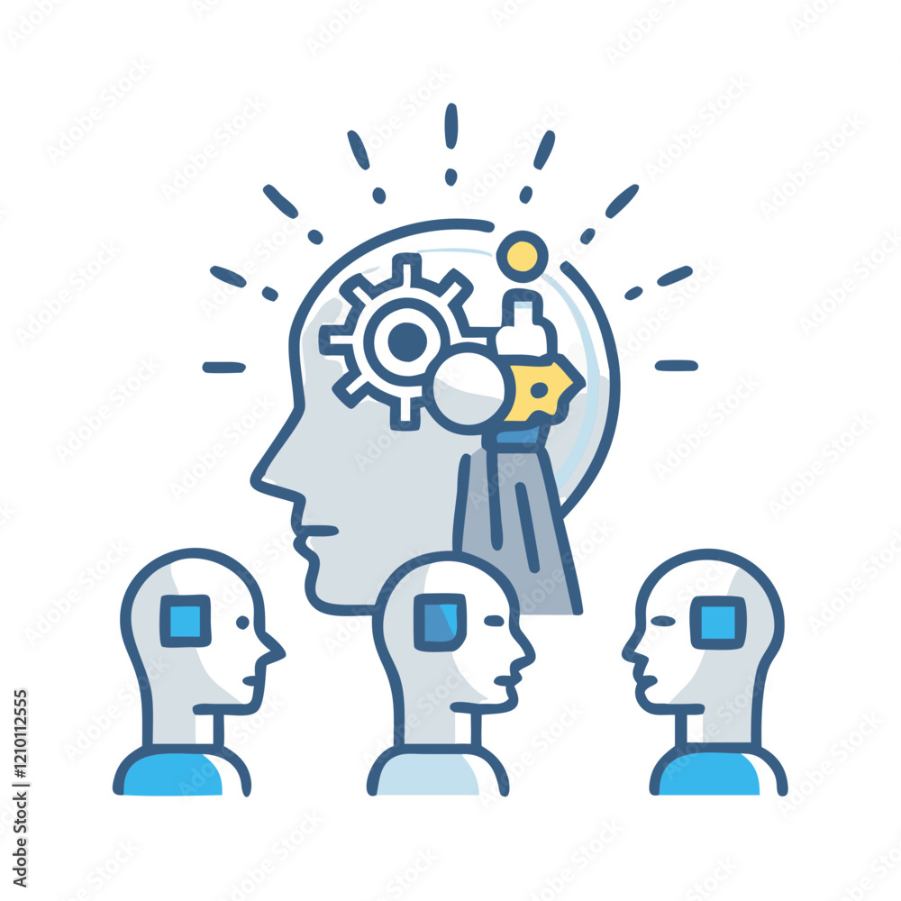 Heads with gears and connected ideas symbolizing creativity Heads with gears and connected ideas symbolizing creativity