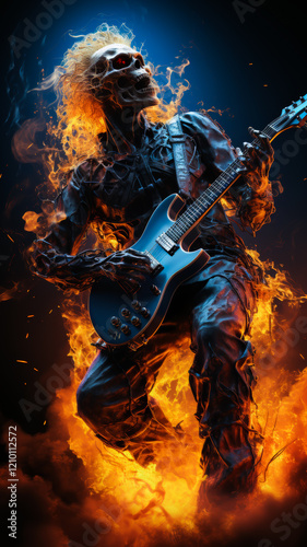 Rocker from the Underworld.  A Metallic Skeleton Shreds with Gothic Passion