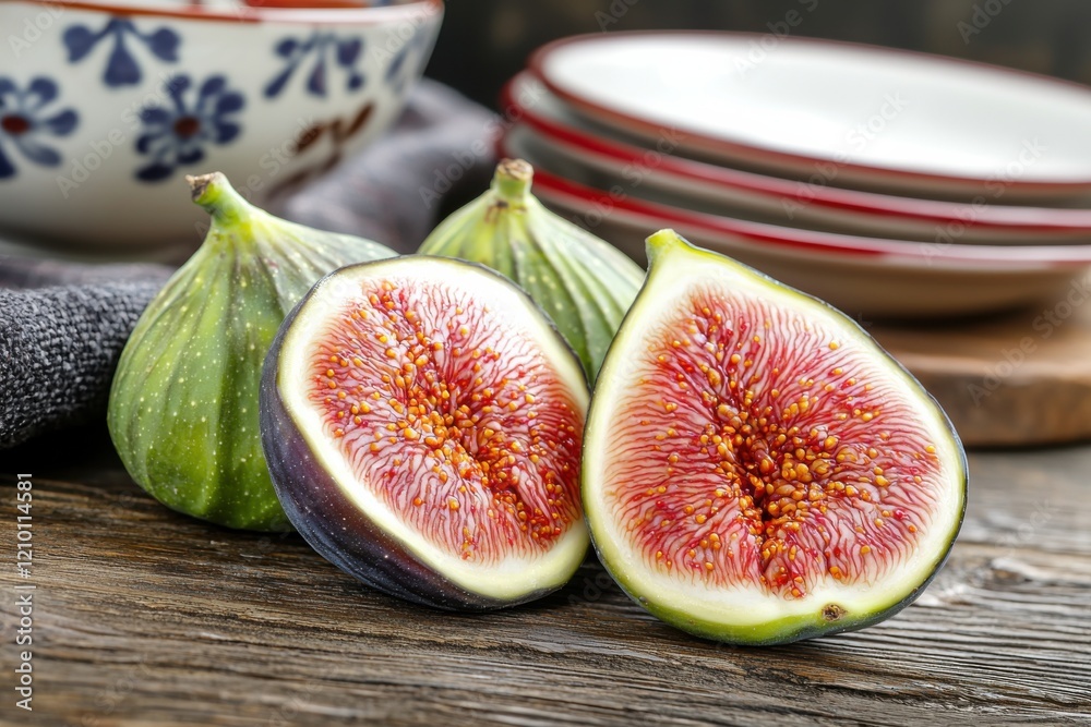 Fresh Sliced Figs on Rustic Wooden Table Fresh Sliced Figs on Rustic Wooden Table