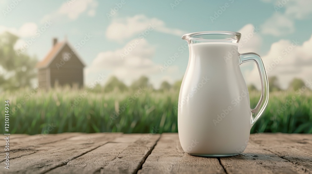 Organic Milk Jug in a Scenic Farm Setting Organic Milk Jug in a Scenic Farm Setting