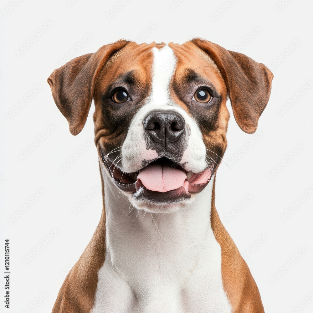 Energetic boxer dog with friendly expression, showcasing its playful nature and photorealistic features. This breed is known for its loyalty and companionship Energetic boxer dog with friendly expression, showcasing its playful nature and photorealistic features. This breed is known for its loyalty and companionship