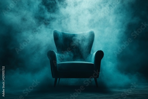 A stylized design of an empty chair under a spotlight, representing absence and unfulfilled expectations, set on a dark background photo