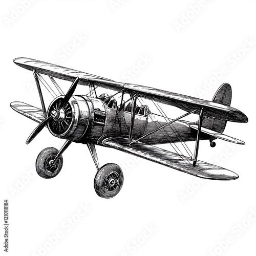 Vintage biplane illustration. photo