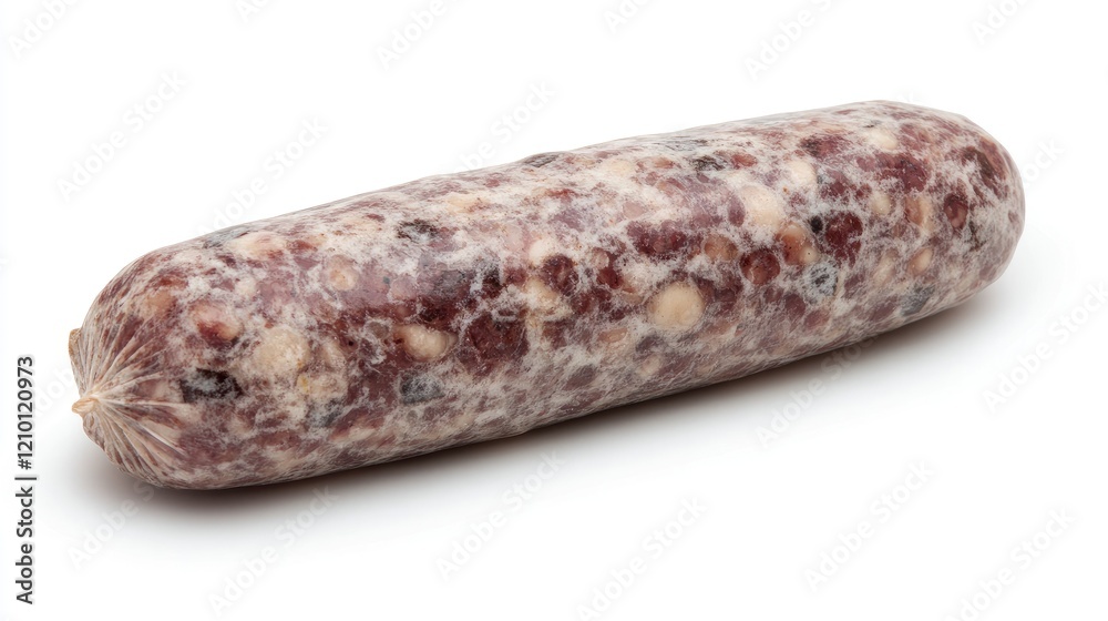 Savory boiled sausage on a clean white background showcasing its rich texture and fresh ingredients ideal for culinary presentations Savory boiled sausage on a clean white background showcasing its rich texture and fresh ingredients ideal for culinary presentations