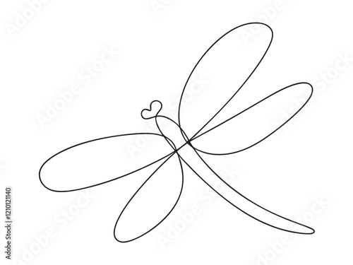 Dragonfly continuous one line art drawing of outline. vector illustration