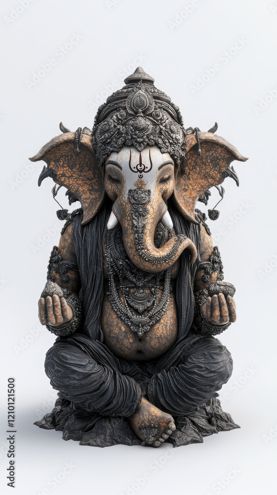 Intricately detailed 3D model of deity with elephant features, showcasing artistry and culture Intricately detailed 3D model of deity with elephant features, showcasing artistry and culture