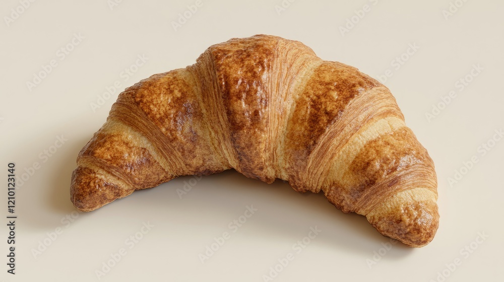 Golden flaky croissant on a neutral background emphasizing its rustic texture and delicious appearance. Golden flaky croissant on a neutral background emphasizing its rustic texture and delicious appearance.