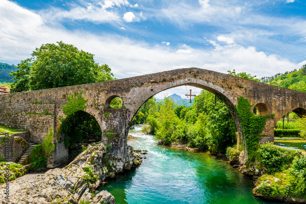 The Roman bridge of Cangas de Onis or pontoon The Roman bridge of Cangas de Onis or pontoon