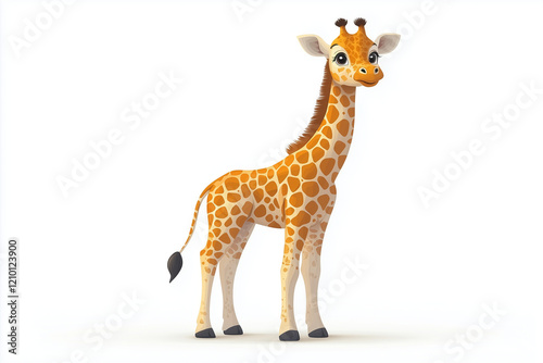 Cute cartoon giraffe standing on a white background.