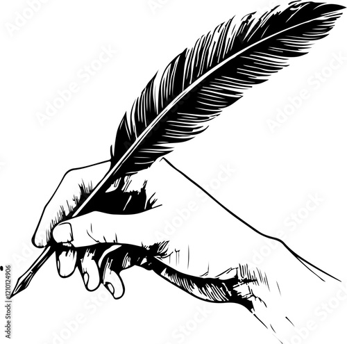 quill ink pen hand drawn sketch vector