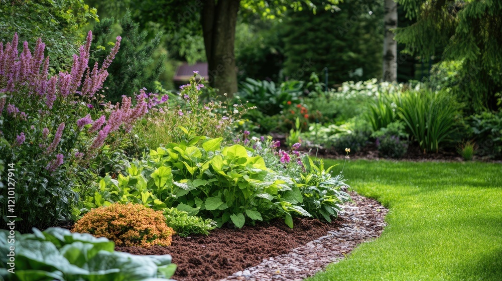 Vibrant Garden Landscape with Sustainable Greenery and Eco-Friendly Planting for Shade and Drought Resistance Vibrant Garden Landscape with Sustainable Greenery and Eco-Friendly Planting for Shade and Drought Resistance