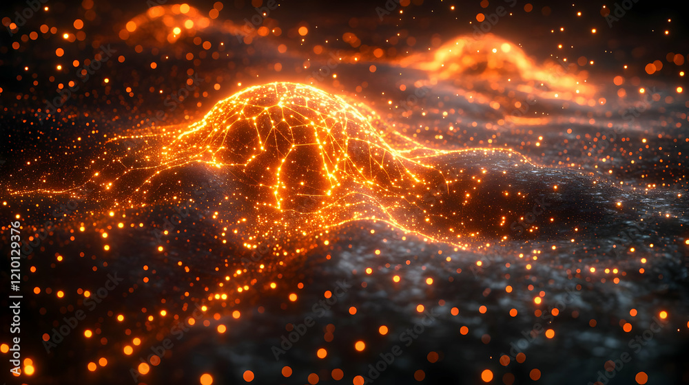 Intense Glowing Particles Abstract Background. Dynamic Energy Texture with Orange Sparks and Dark Atmosphere. Futuristic Digital Art Intense Glowing Particles Abstract Background. Dynamic Energy Texture with Orange Sparks and Dark Atmosphere. Futuristic Digital Art