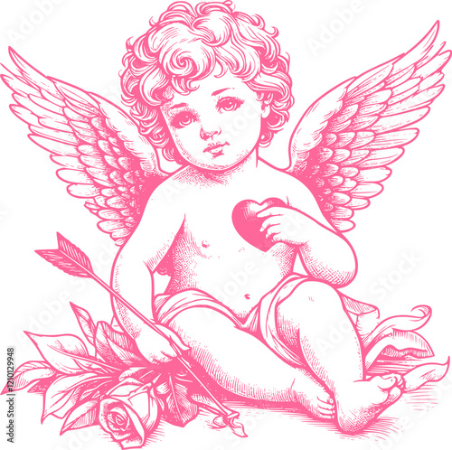 Valentine day cherub, vector romantic, cute baby angel