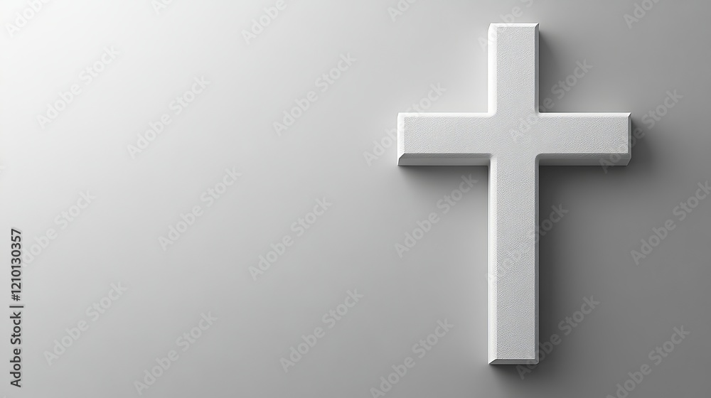 Obraz premium Symbolic White Cross on Soft Gray Background Evoking Themes of Faith Hope and Spiritual Reflection