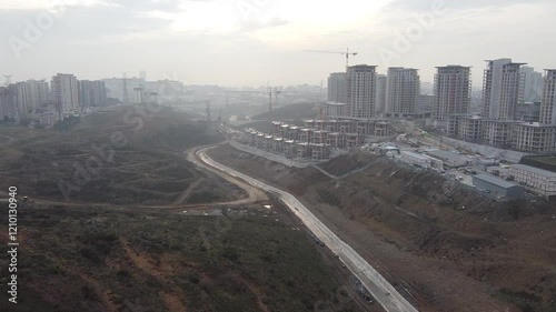 Aerial shot of construction works in Istanbul