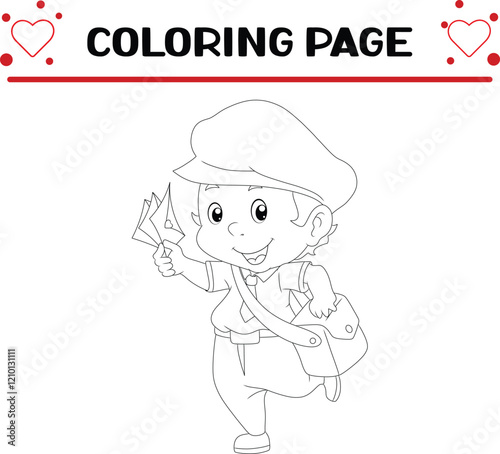 cheerful postman is delivering envelope coloring page for kids