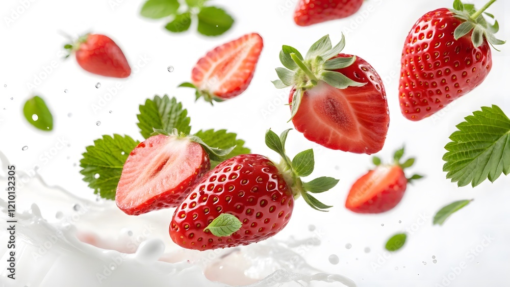 Ultra-Realistic Vibrant Red Strawberries with Fresh Green Leaves V8 Ultra-Realistic Vibrant Red Strawberries with Fresh Green Leaves V8