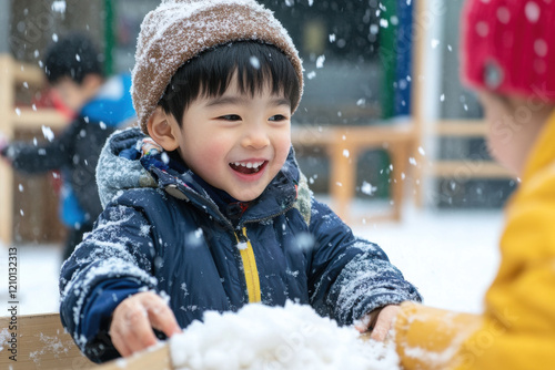 Children playing with snow photo