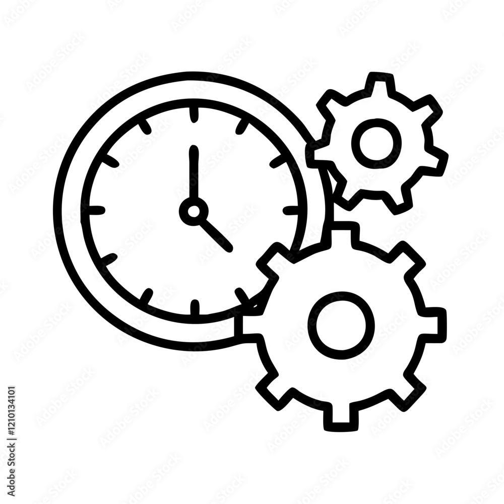 clock with gears icon, clock with gears line art - simple line art of clock with gears, perfect for clock with gears logos and icons clock with gears icon, clock with gears line art - simple line art of clock with gears, perfect for clock with gears logos and icons