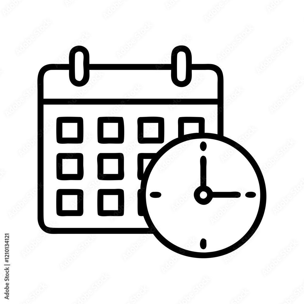 clock with calendar icon, clock with calendar line art - simple line art of clock with calendar, perfect for clock with calendar logos and icons
