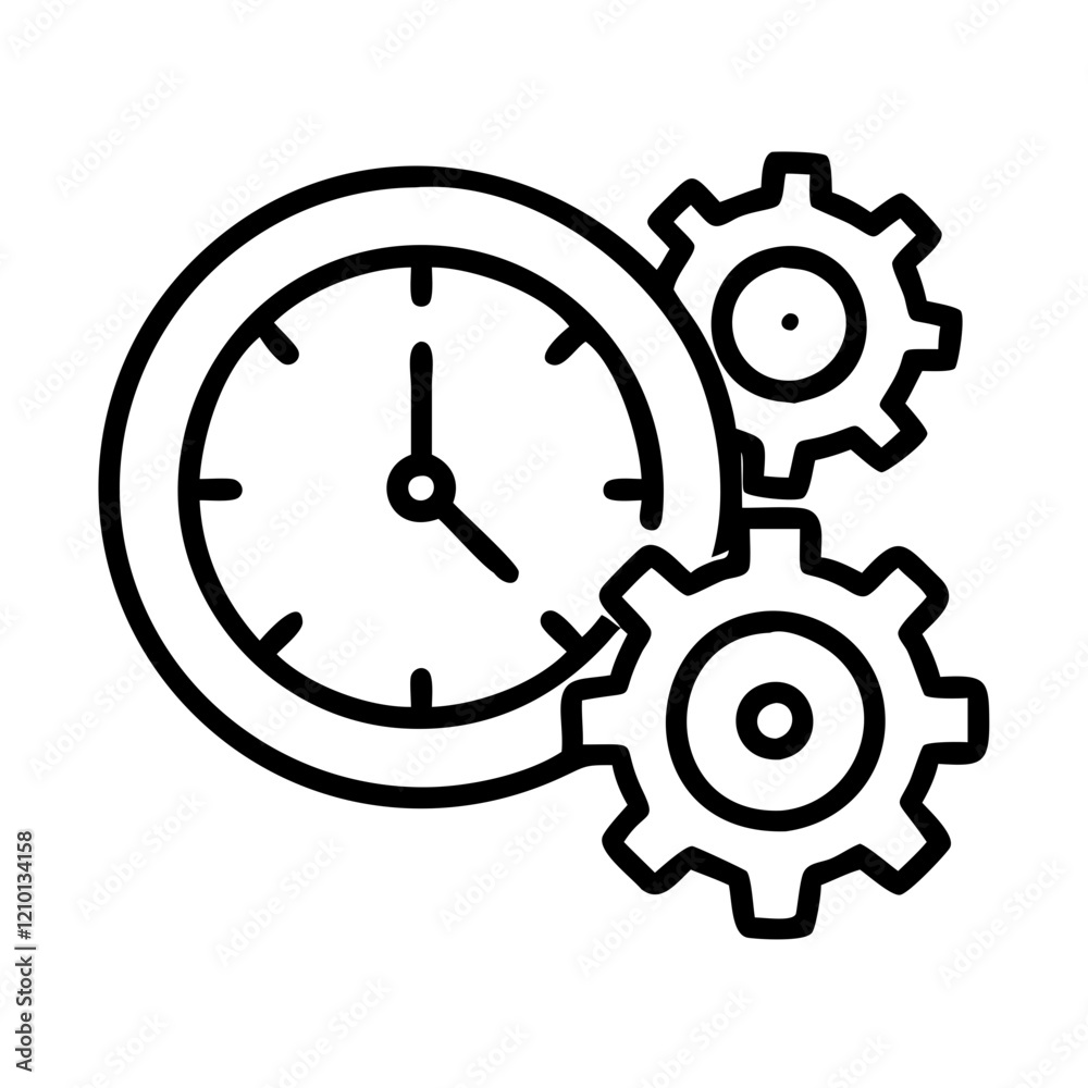 clock with gears icon, clock with gears line art - simple line art of clock with gears, perfect for clock with gears logos and icons clock with gears icon, clock with gears line art - simple line art of clock with gears, perfect for clock with gears logos and icons