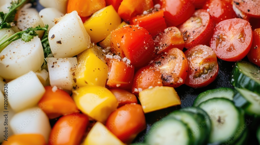 Raw tarhana with colorful chopped vegetables arranged aesthetically on a black surface ready for cooking in a healthy meal preparation setting Raw tarhana with colorful chopped vegetables arranged aesthetically on a black surface ready for cooking in a healthy meal preparation setting