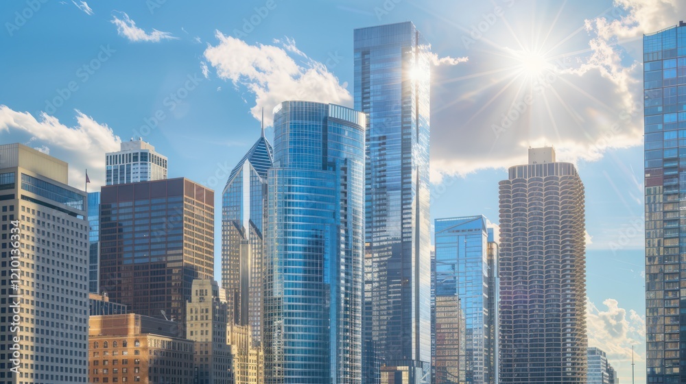 Obraz premium Chicago Skyline with Sun Flare