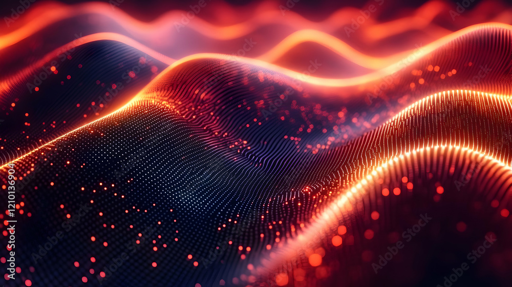 Abstract Red and Orange Glowing Wave Background. Digital Energy Flow. Futuristic Technology Design. Abstract Red and Orange Glowing Wave Background. Digital Energy Flow. Futuristic Technology Design.