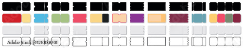 Tickets set. Flat, Realistic, Colors and Line icons. Vintage paper admit one and ticket samples. Tickets to cinema. Vector Illustration