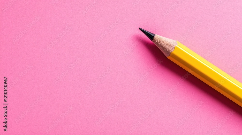 Yellow pencil on pink background with sharp tip Yellow pencil on pink background with sharp tip