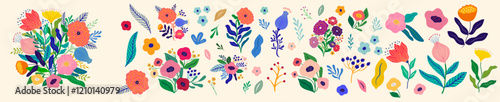 Wallpaper Mural Beautiful romantic flower collection with roses, leaves, floral bouquets, flower compositions.	 Torontodigital.ca