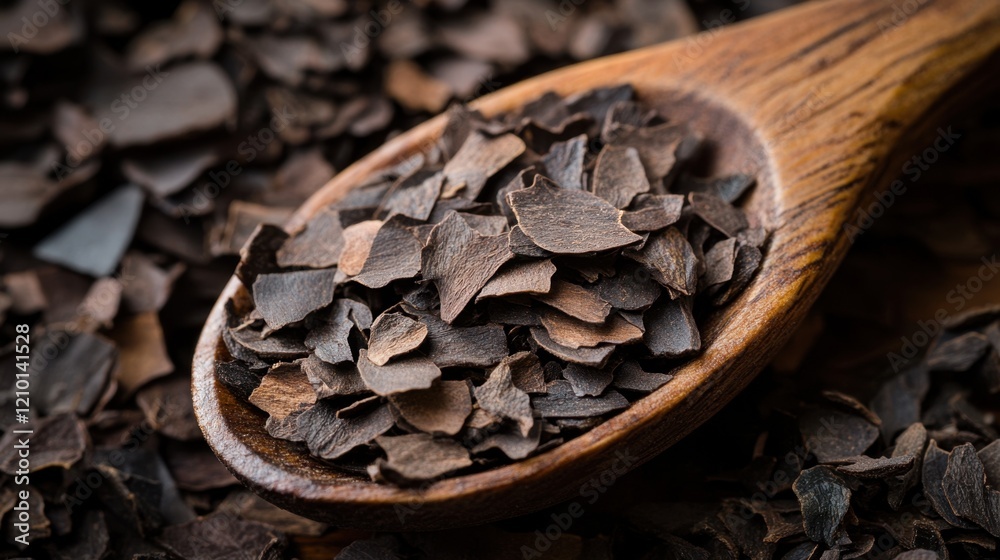 Captivating Close-Up of Ayahuasca Tea Leaves in a Rustic Wooden Spoon: Textured Elegance of Traditional Healing Blend Captivating Close-Up of Ayahuasca Tea Leaves in a Rustic Wooden Spoon: Textured Elegance of Traditional Healing Blend