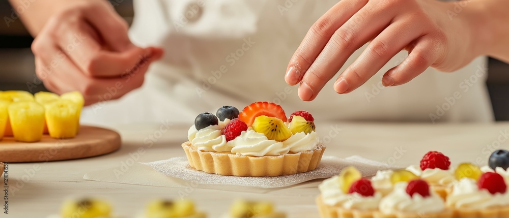 Chef Decorating Fruit Tarts in the Kitchen | Baking and Pastry Making Chef Decorating Fruit Tarts in the Kitchen | Baking and Pastry Making