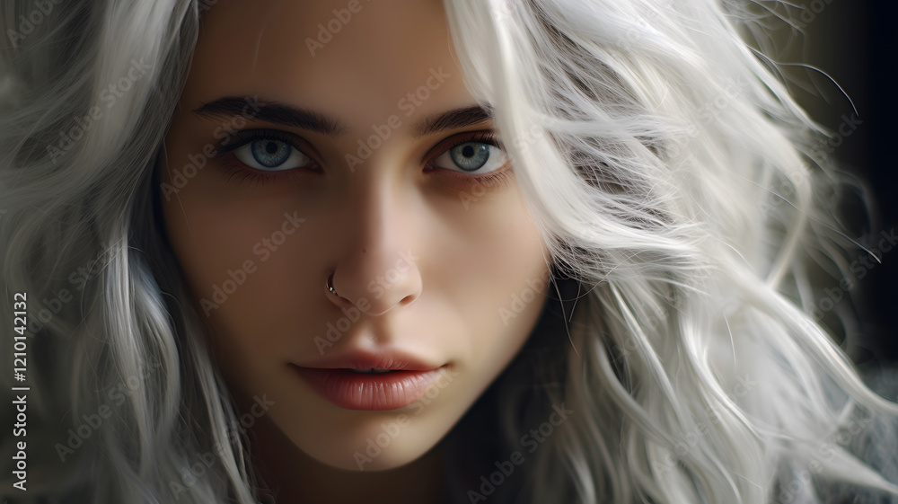 Obraz premium Serene White Hair Portrait