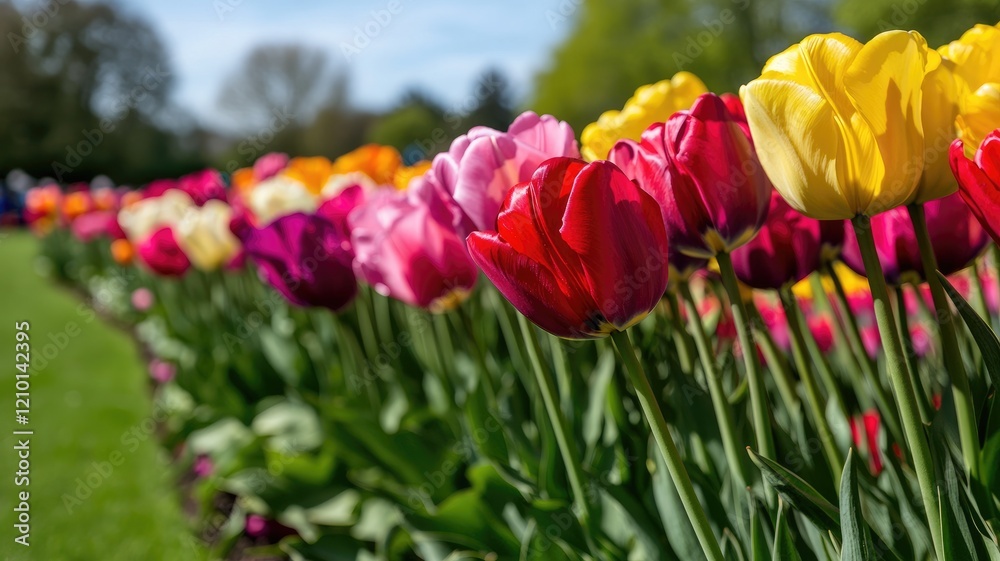 Bright, colorful tulips in blooming garden during spring Bright, colorful tulips in blooming garden during spring