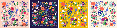 Beautiful flower collection of posters with roses, leaves, floral bouquets, flower compositions. Notebook covers