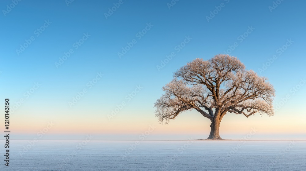 Frosty winter sunrise, lone tree, field, calm. Peaceful nature scene, website/calendar Frosty winter sunrise, lone tree, field, calm. Peaceful nature scene, website/calendar