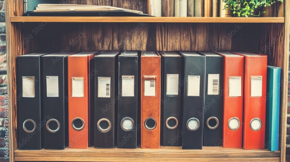 Office files, shelf, storage, organized, books, background, brick wall, archive, business Office files, shelf, storage, organized, books, background, brick wall, archive, business