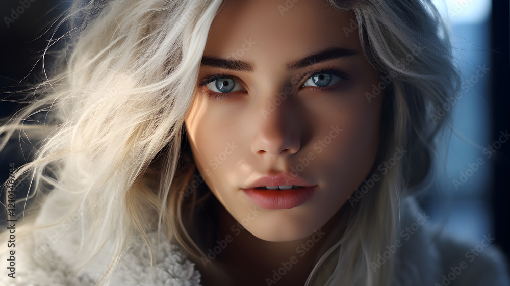 Fototapeta premium Serene Blue-Eyed Woman with Blonde Hair