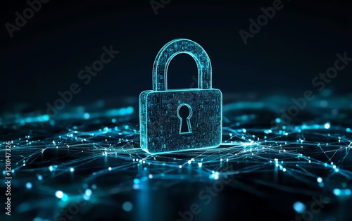 Wallpaper Mural Tech cybersecurity concept featuring a secure padlock icon, interconnected data flow, and dynamic lines on a soft blue digital canvas Torontodigital.ca