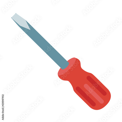 Clipart Illustration of a Flat-Head Screwdriver with Red Handle Isolated on White background