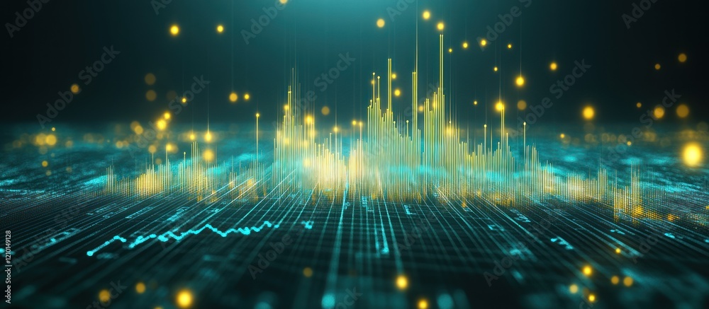 Abstract data visualization glowing cityscape, network background Abstract data visualization glowing cityscape, network background