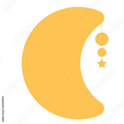 Simple Moon Icon.  Childish Yellow  Luna Icon Silhouette Element.  Baby Shower Day Greeting Card Element