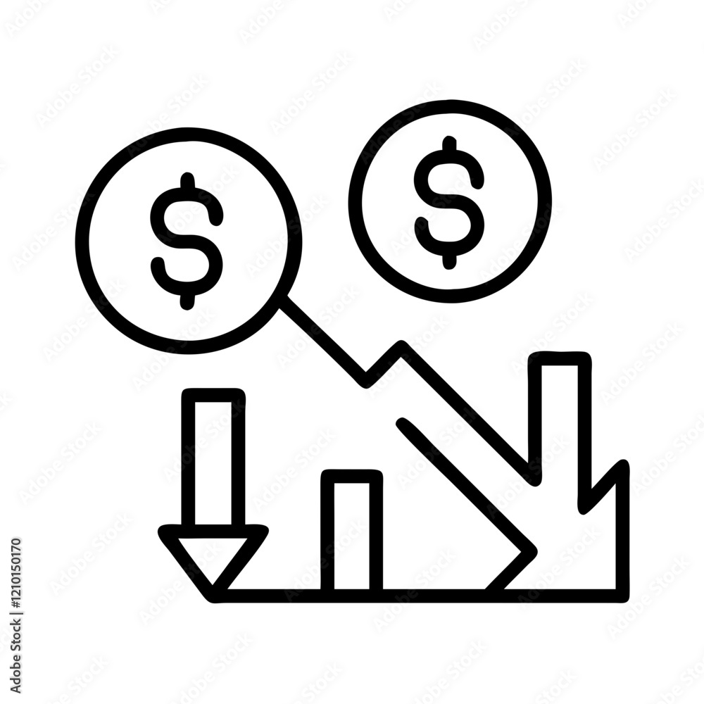 currency devaluation icon, currency devaluation line art - simple line art of currency devaluation, perfect for currency devaluation logos and icons
