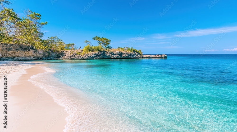 Relaxing day at beach turquoise waters white sand tropical paradise coastal view Relaxing day at beach turquoise waters white sand tropical paradise coastal view