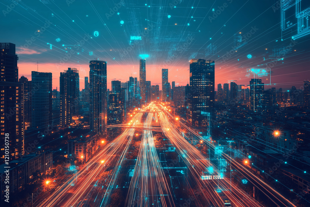 Fototapeta premium Quantum Metropolis: A City of Light and Innovation