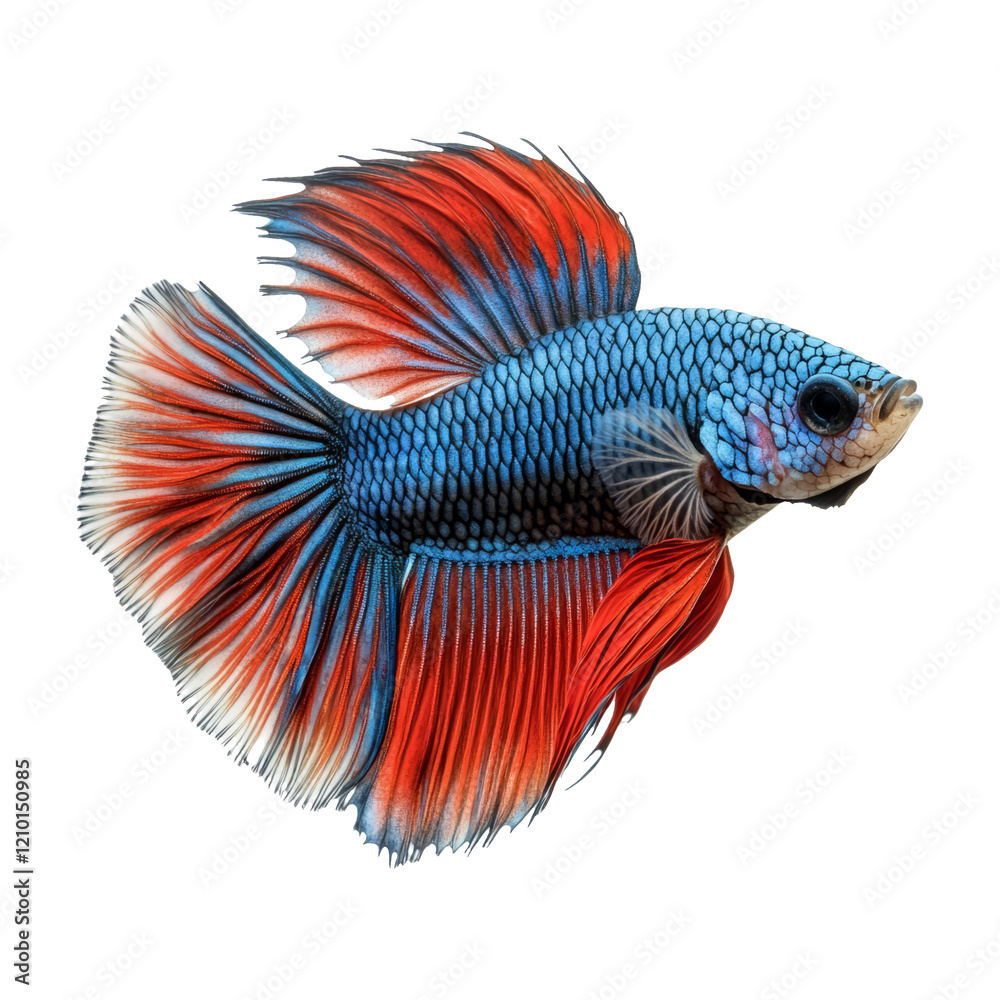 Vibrant Isolated Fish with Blue and Red Fins on Transparent Background Vibrant Isolated Fish with Blue and Red Fins on Transparent Background