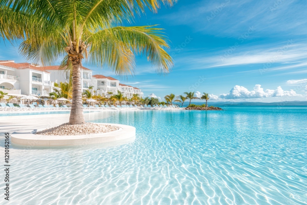 A vibrant yucca tree in a tropical resort setting, standing near a crystal-clear swimming pool A vibrant yucca tree in a tropical resort setting, standing near a crystal-clear swimming pool