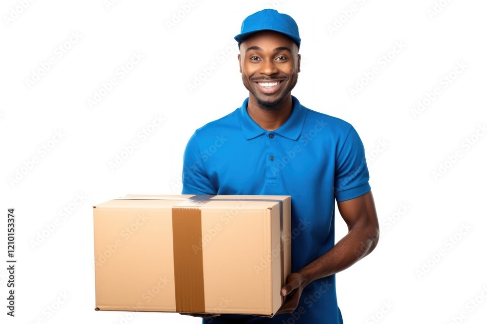 Delivery man posting box cardboard portrait Delivery man posting box cardboard portrait