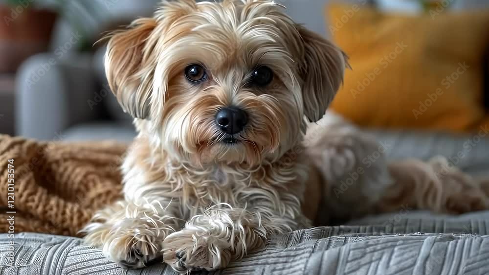 Adorable Small Dog Relaxing on a Cozy Bed Indoors
Adorable Small Dog Relaxing on a Cozy Bed Indoors